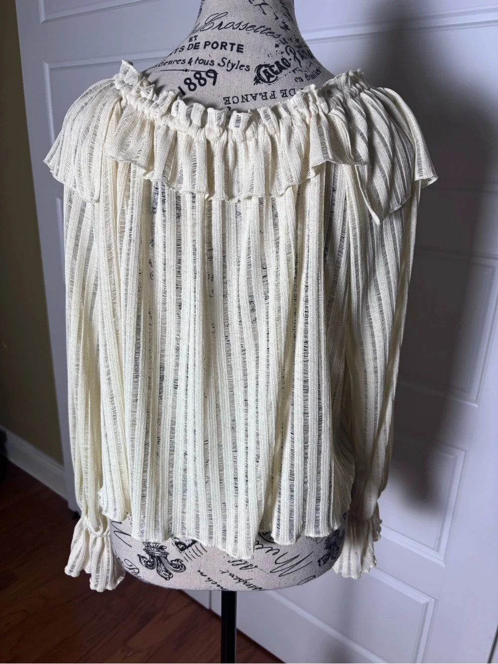 By Anthropologie Long-Sleeve Sheer Striped Crop Blouse - Picture 10 of 11